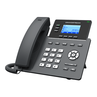Grandstream GRP2603 voip desk phone — front view with handset and display