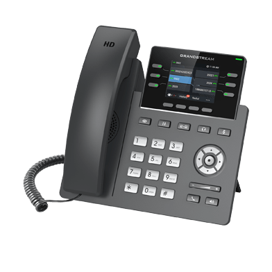 Grandstream GRP2613 voip desk phone — front view with handset and display