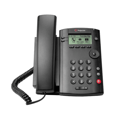 Poly VVX 101 VoIP desk phone — front view with handset and dialpad