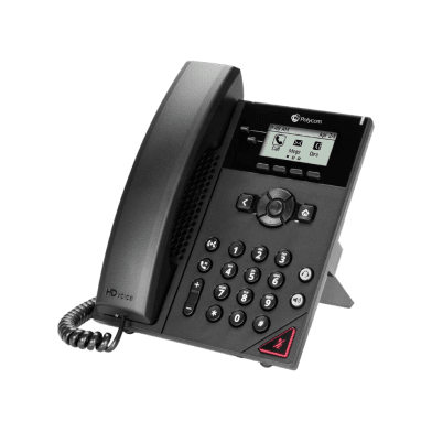 Poly VVX 150 VoIP desk phone — front view with handset and dialpad
