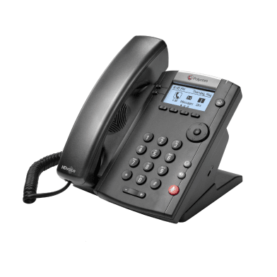 Poly VVX 201 VoIP desk phone — front view with handset and dialpad