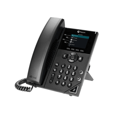 Poly VVX 250 VoIP desk phone — front view with handset and dialpad