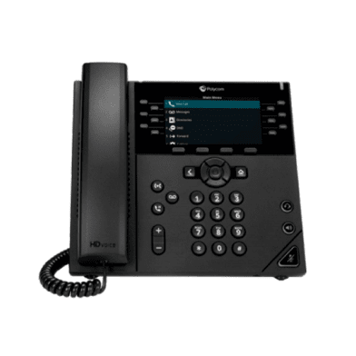 Poly VVX 450 VoIP desk phone — front view with handset and dialpad