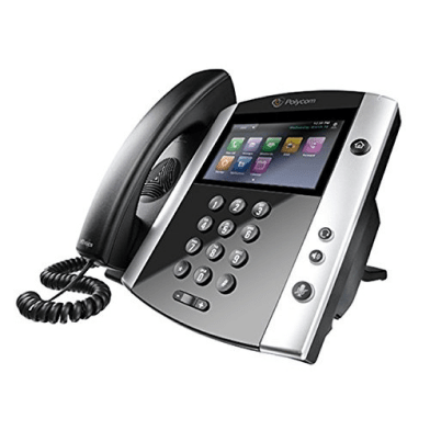 Poly VVX 500 VoIP desk phone — front view with handset and dialpad