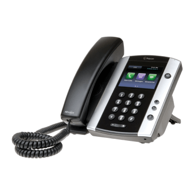 Poly VVX 501 VoIP desk phone — front view with handset and dialpad