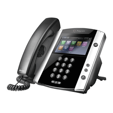 Poly VVX 601 VoIP desk phone — front view with handset and dialpad