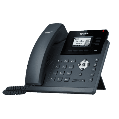 Yealink T40G voip desk phone — front view with handset and display